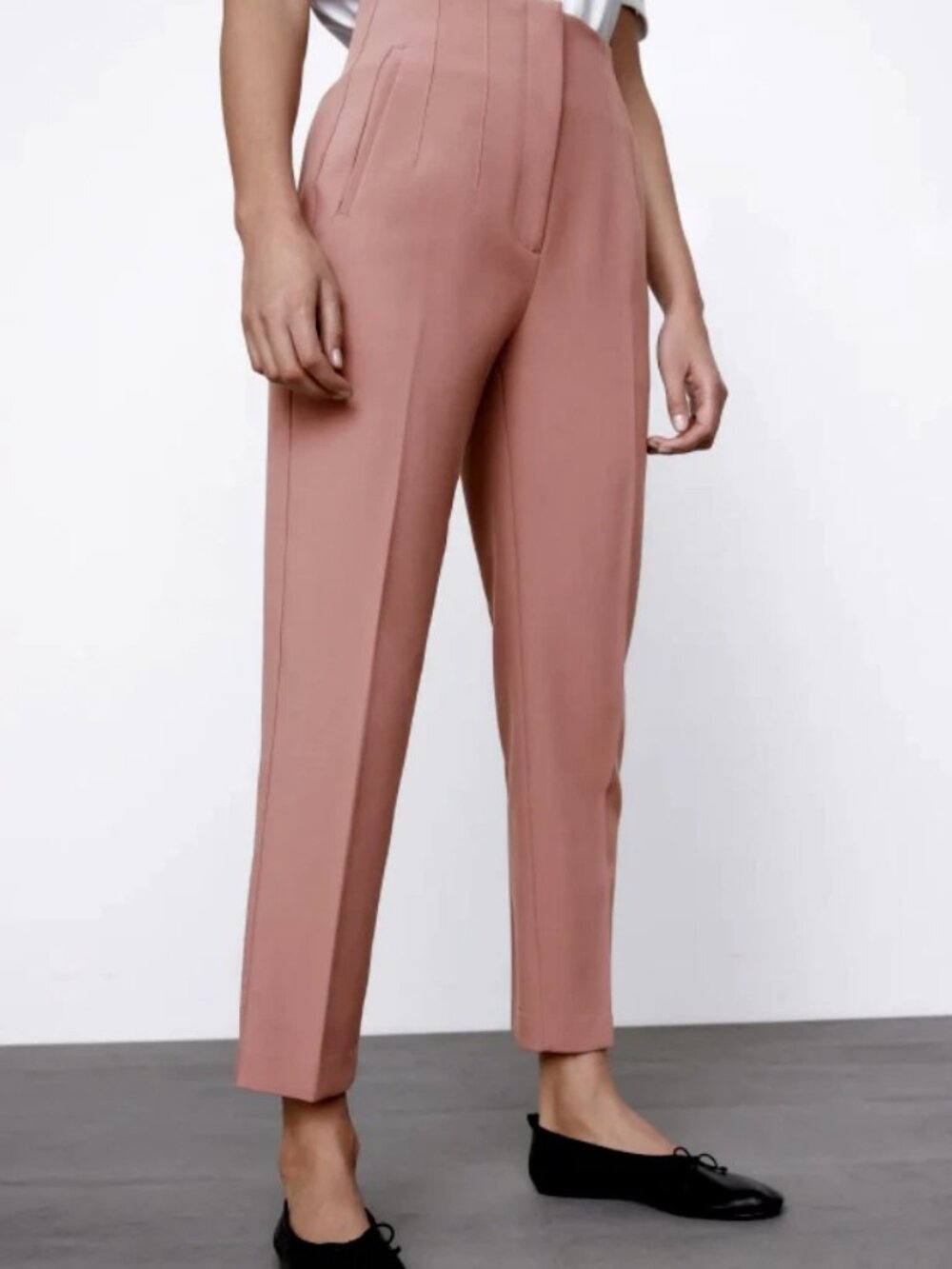 BLOGGER FAV ZARA WOMAN HIGH-WAISTED PANTS BUBBLE GUM 7901/032, PINK, SIZE S